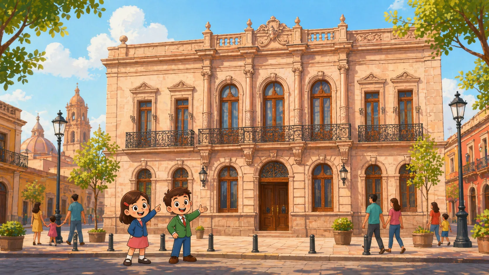 Ilustracion del edificio del Congreso en el centro de Morelia.