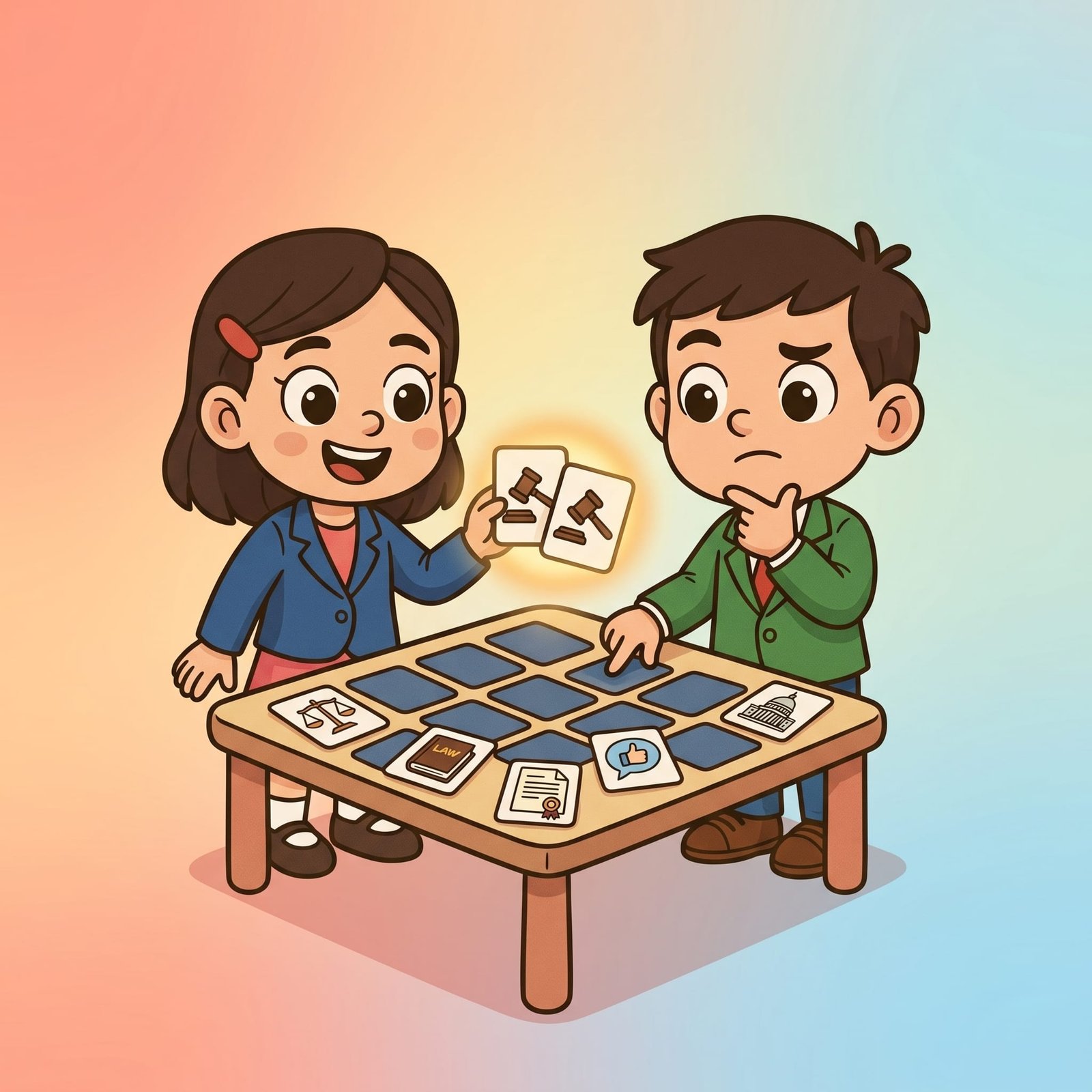 Encuentra parejas de cartas mientras aprendes conceptos cívicos sobre derechos, leyes y participación.